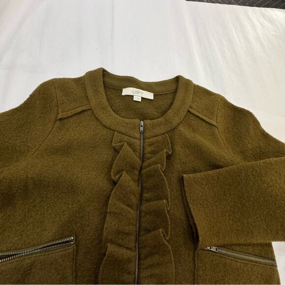 Wool Ruffle Cardigan Petites Small Olive Zipper LOFT Sweater Jacket - Picture 16 of 16